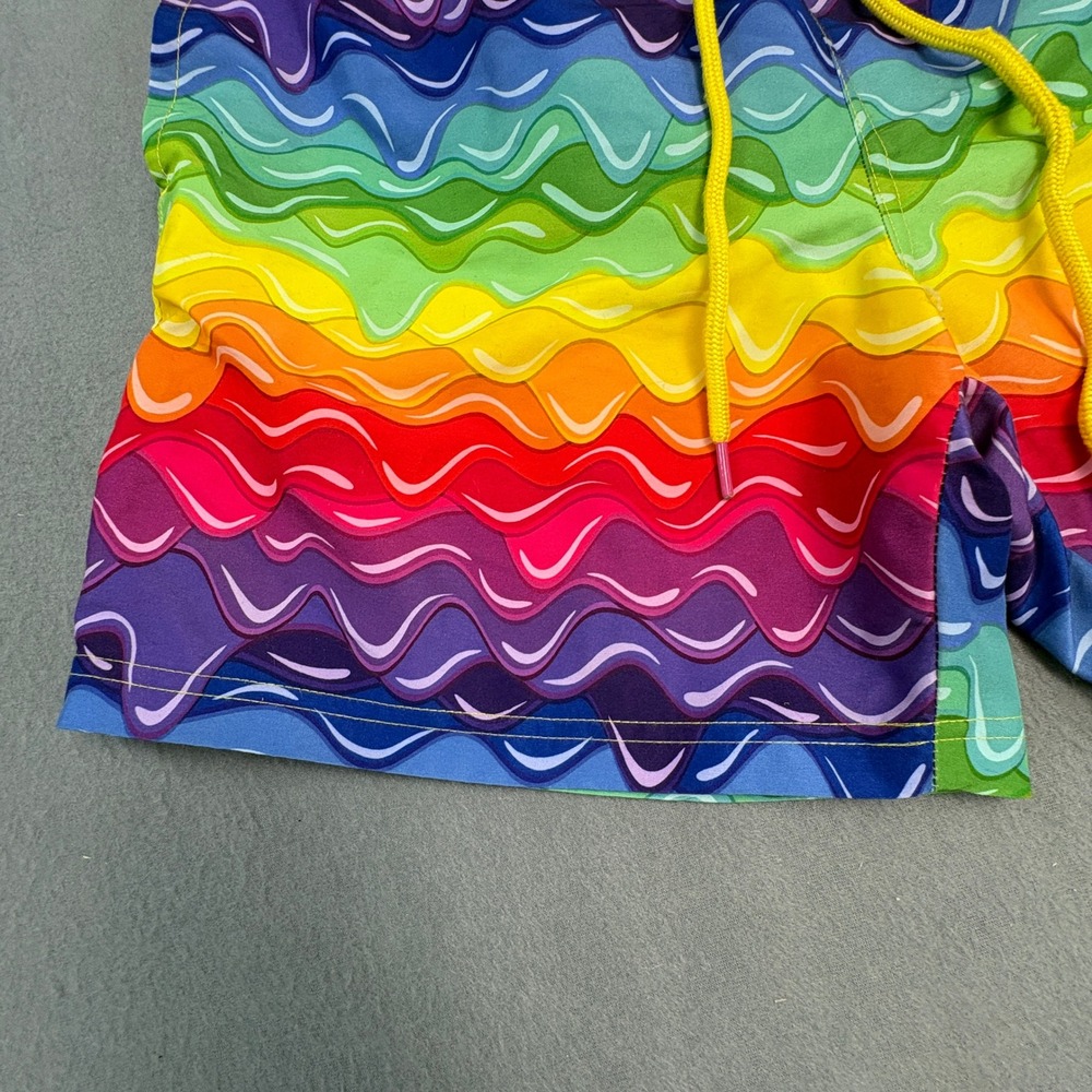 Way to Celebrate Pride Mens Rainbow Wave Swim Trunks Medium 32-34 Mesh Lined - Picture 3 of 8